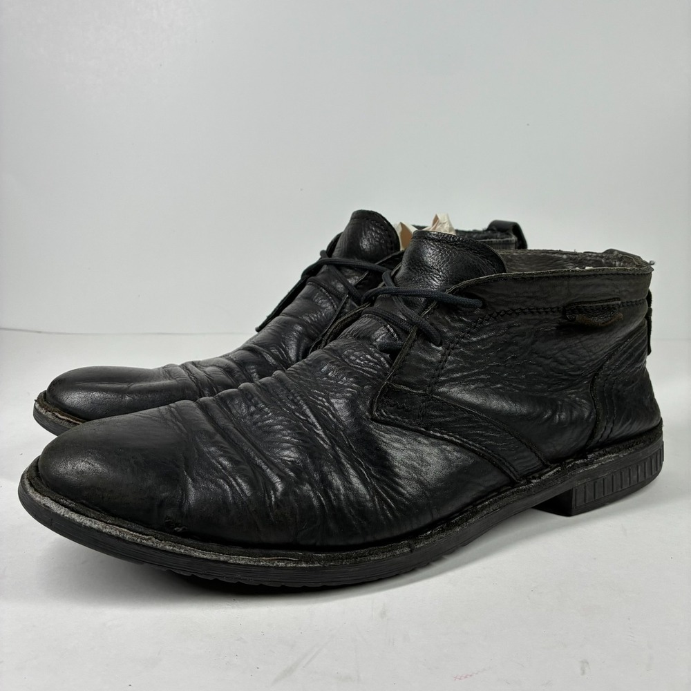 Kickers Men's US 11/44 Black Ruched Pleated Leather Casual Chukka Ankle Boots